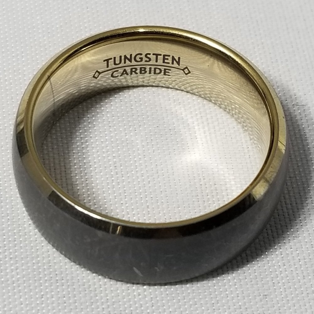 Tungsten Carbide Ring Brushed Gray Yellow Gold